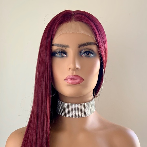 Long Straight 24” Deep Burgundy Lace Front Synthetic Wig - Picture 9 of 16